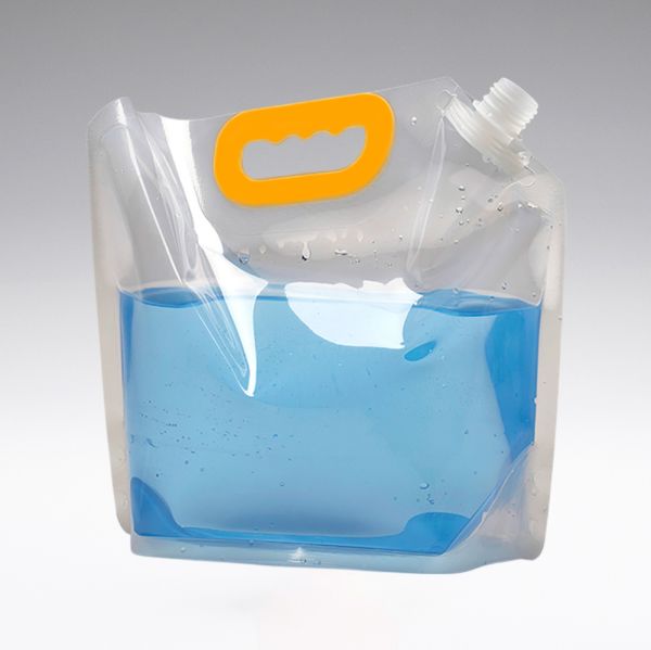 2.5 litre stand-up pouch Doypack clear with handle yellow