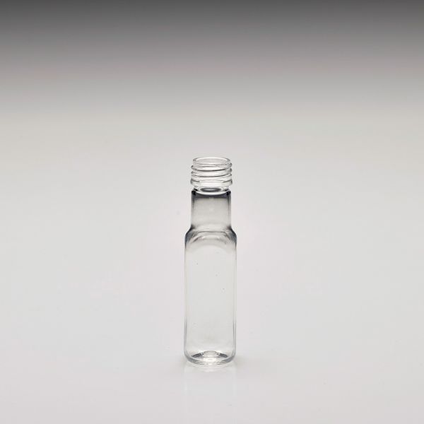 20 ml PET mini bottles, squared, PET, PP18, crystal clear