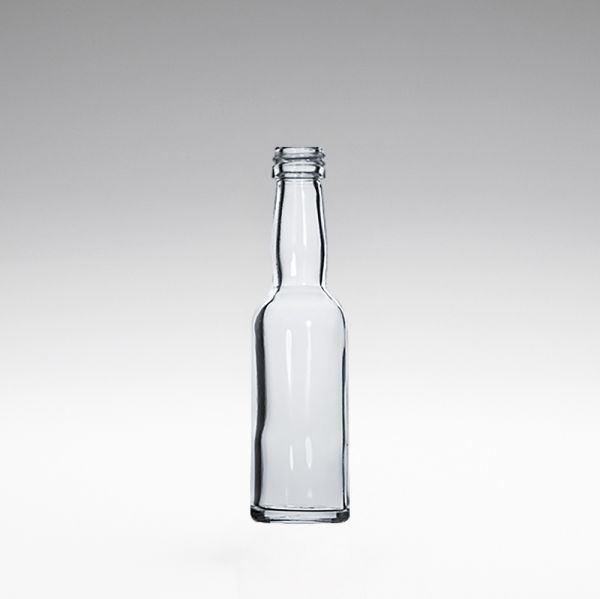 40 ml mini glass bottles, long neck, round, DIN18, crystal clear