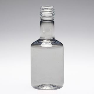 Botellas de aguardiente PET de 50 ml, redondas, cuello largo, PP18, cristalinas