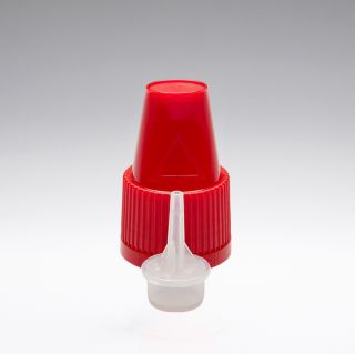 Child-resistant closure with first-opening guarantee red with dropper Ø 0,6mm